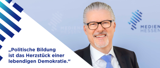 Portrait Prof. Dr. Murad Erdemir mit Zitat: Politische Bildung ist das Herzstück einer lebendigen Demokratie.