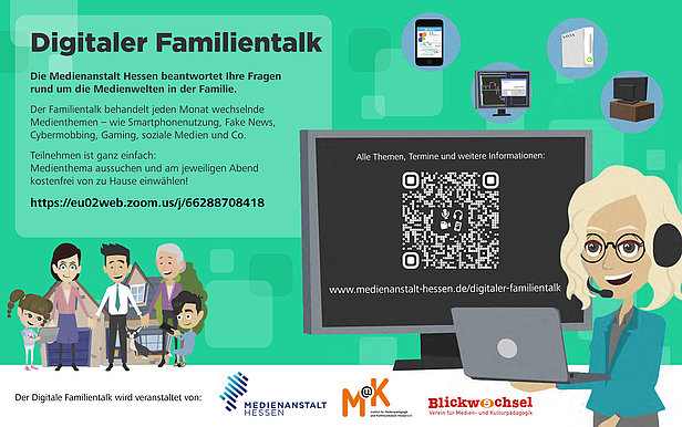 Flyer Digitaler Familientalk 2023 - Teilnehmen unter https://eu02web.zoom.us/j/66288708418
